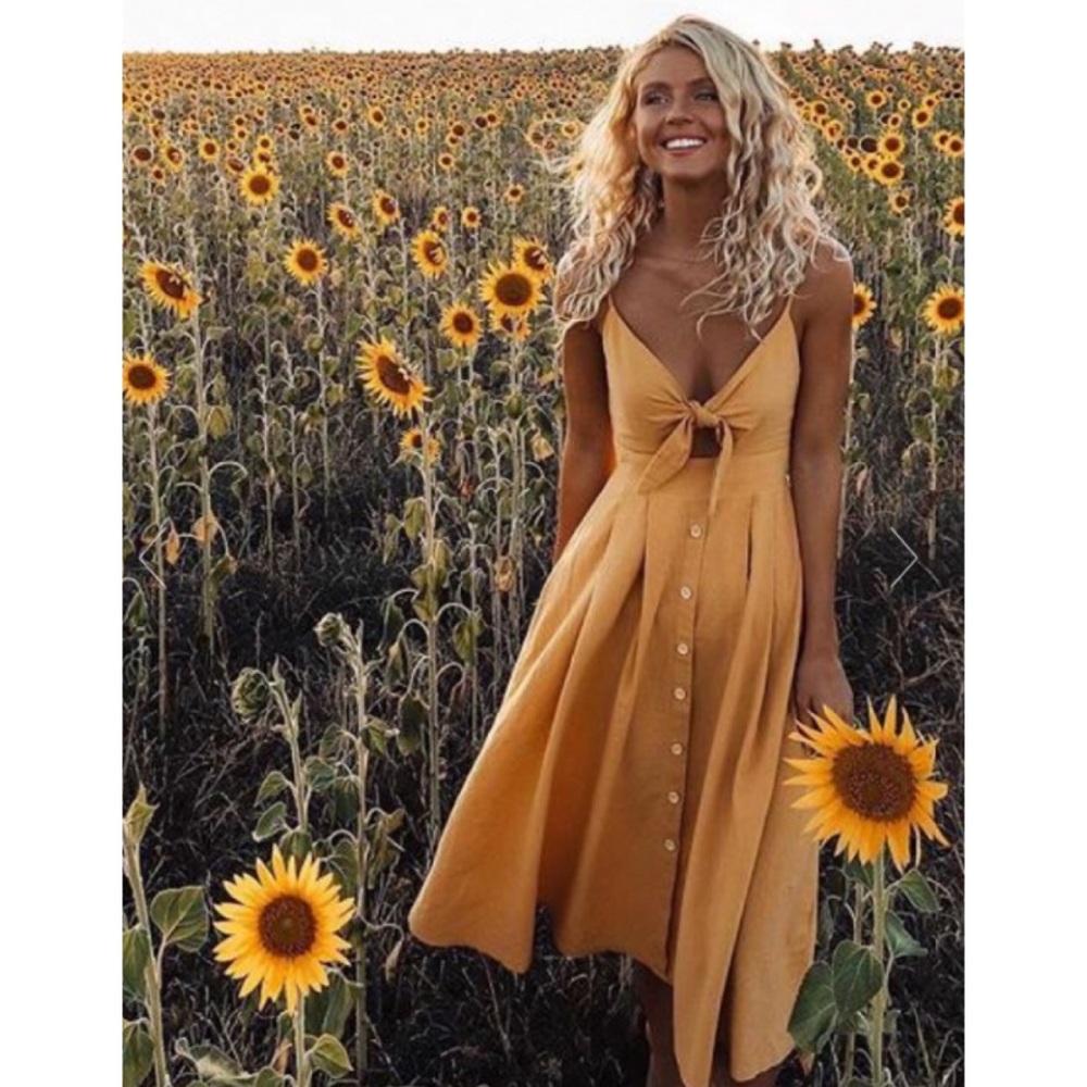 HELLO MOLLY MOVES AND MOTIVES MIDI DRESS MUSTARD